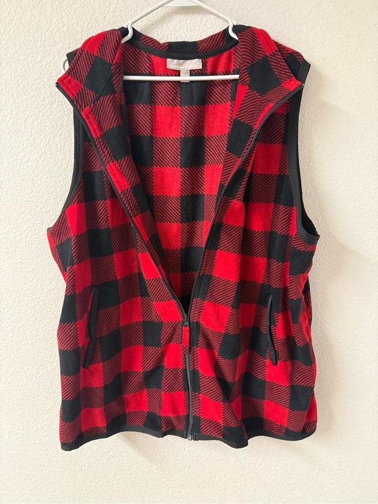 Woman Within Jackets & Blazers - Woman Within Red and Black Plaid Hooded Vest